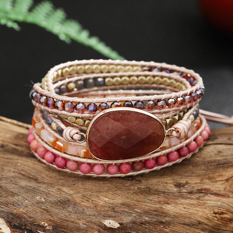 Strawberry Quartz Crystal Stone Wrap Bracelet for Women Natural Gemstone Beaded Real Leather Handmade Strand Bracelet for Lover
Strawberry Quartz Crystal Stone Wrap Bracelet for Women Natural Gemstone Beaded Real Leather Handmade Strand Bracelet for Lover