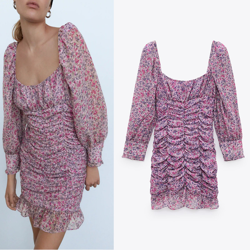 2021 New Floral Print Draped Mini Women Square Neck Long Puff Sleeve Elastic Ruched Ruffle Dress Woman Fashion Slim Dresses Ovdz
2021 New Floral Print Draped Mini Women Square Neck Long Puff Sleeve Elastic Ruched Ruffle Dress Woman Fashion Slim Dresses Ovdz
