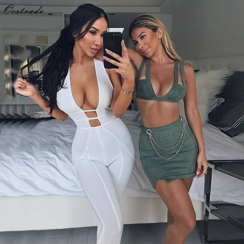 Ocstrade Sexy Bandage Jumpsuit New Fashion Hollow Out Bandage Jumpsuit White Rayon High Quality Jumpsuits Bandage Women T200509