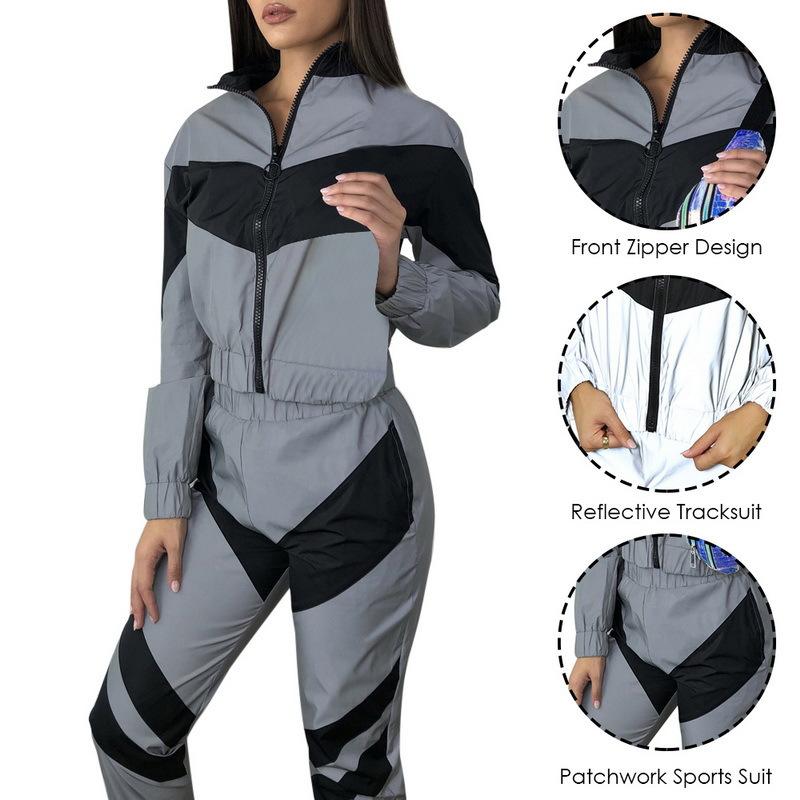 New Sports 2-Piece Women' Winter Zipper Jacket Trousers Stitching Reflective Shiny Casual Sports Suit Jogging Sportswear, Black
New Sports 2-Piece Women' Winter Zipper Jacket Trousers Stitching Reflective Shiny Casual Sports Suit Jogging Sportswear, Black