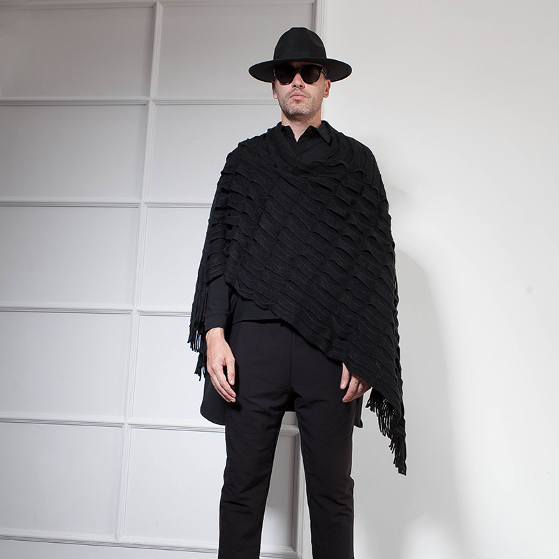 Korean version, cool knit sweater, Cape, Tzitzit, wide neck, shoulder pads, The mid-length 201022