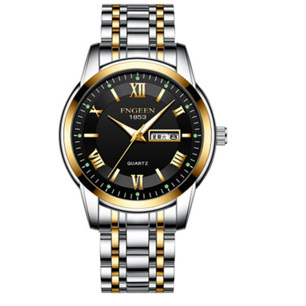 Waterproof men's watch, double calendar week watch, middle-aged and old fashion trend luminous quartz watch, Black
Waterproof men's watch, double calendar week watch, middle-aged and old fashion trend luminous quartz watch, Black