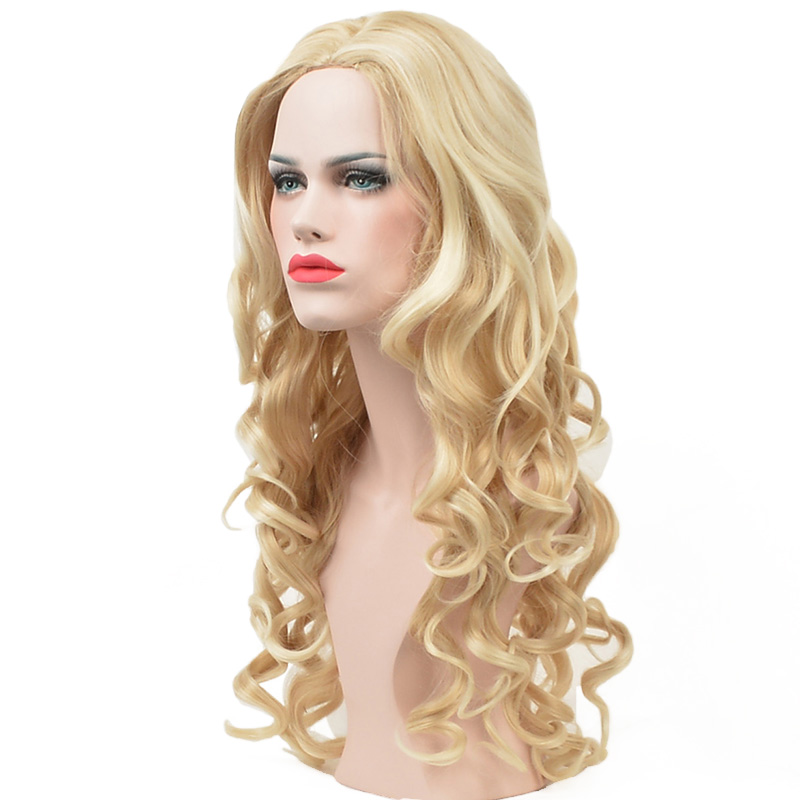 Long Wavy Blond Hair Cosplay Wig Party Halloween Heat Resistant Fashion Women Synthetic Free Wig
