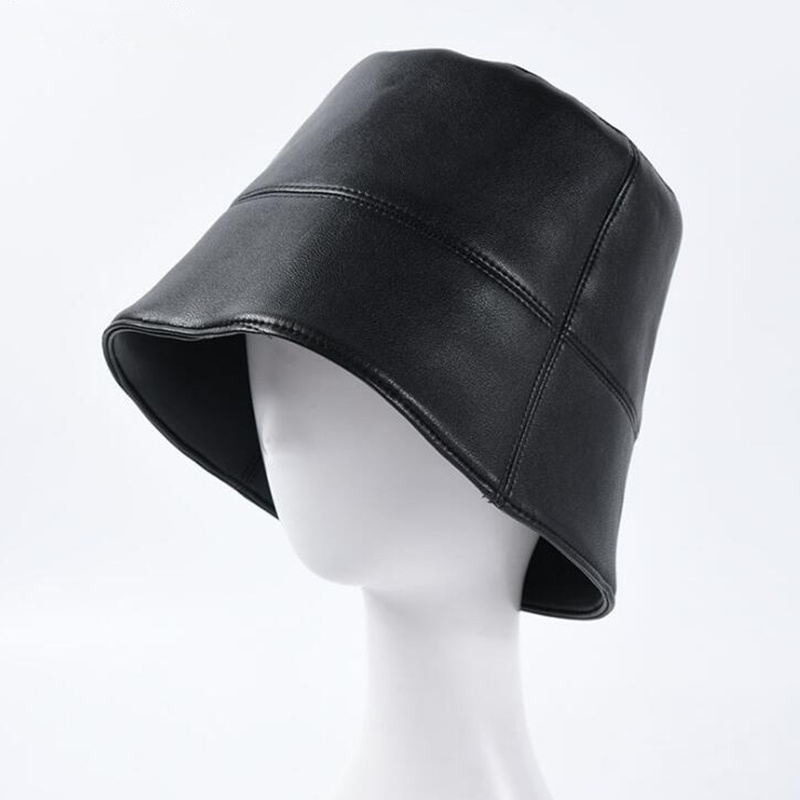 New Autumn Winter Women Hats Fashion Lady PU Leather Waterproof Bucket Rain Hat Foldable Fishmen Cap Wholesale 201104