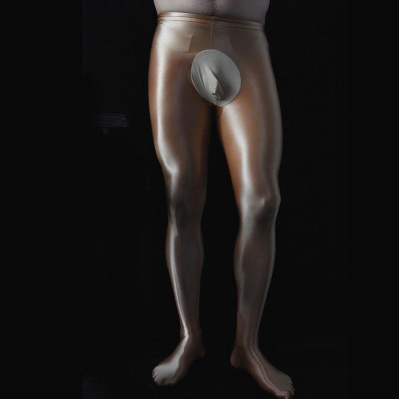 U Convex Pouch Sexy Men Stockings COCkring JJ Open Close Sleeve Tight Stockings Sheer Shiny Glossy Pantyhose Tights Candy Color1