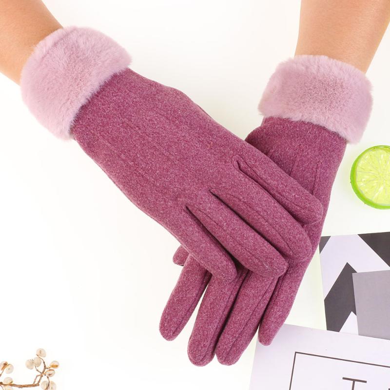 Ladies Winter Outdoor Riding Warm Touch Screen Fur Mouth Gloves Fleece Gloves Warm Cycling Points Cold