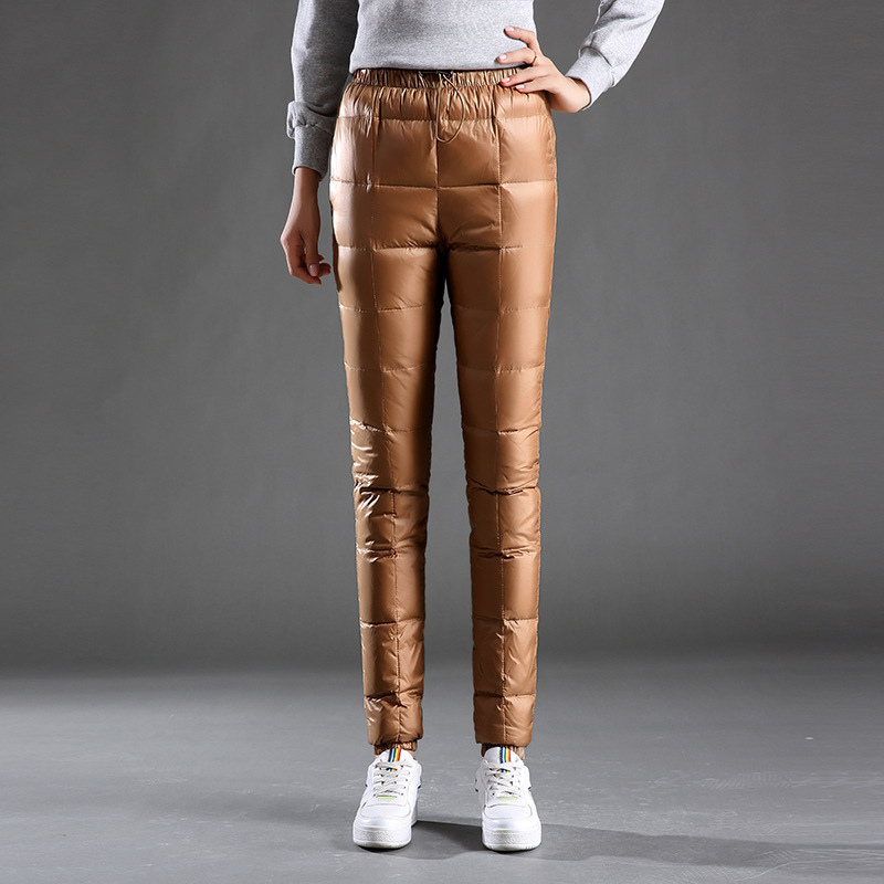 Schinteon Women Down Pants Elastic Waist Trousers Winter Snow Casual Pants Female Warm Thick S-4XL 201031