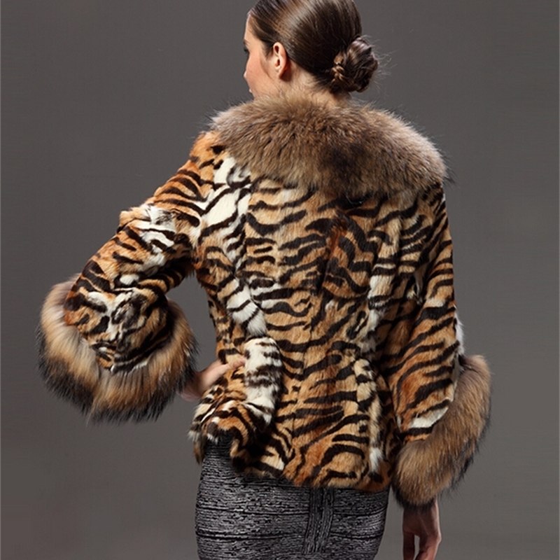 Natural Raccoon Fur Coat Genuine Fur Jackets Overcoat Women's Real Rabbit Fur Outerwear Tiger Stripes Leopard Plus Size 6XL Cape 201112