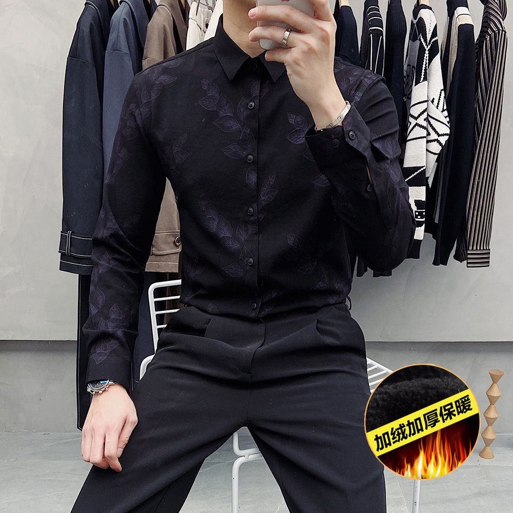 Autumn 2021 Men's New Fine Broken Long Sleeve Shirt Male Clothes X1JW, Black