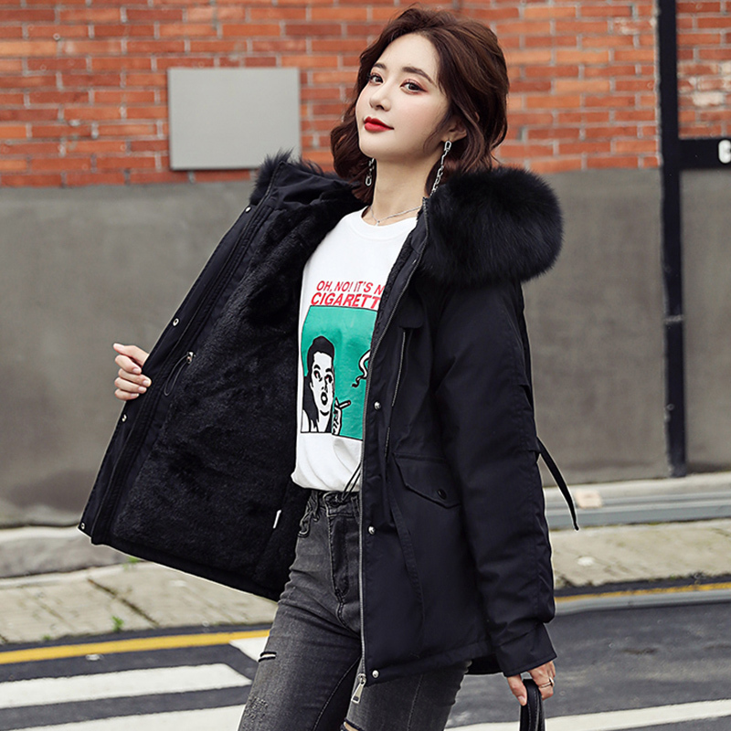 New Winter Women Parkas Thick Warm Down Cotton Jacket Coats Big fur collar Zipper Padded parka Pocket Stand collar Shiny coat 201019