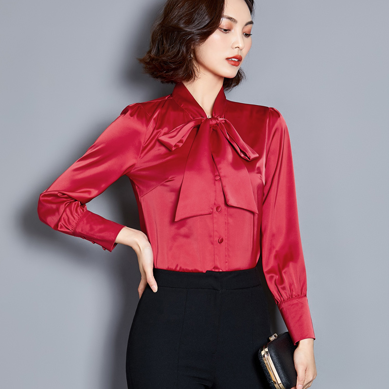 Korean Silk Women Blouses Women Satin Blouse Shirts Plus Size Office Lady Solid Long Sleeve Shirt Tops Blusas Mujer De Moda XXXL 201202