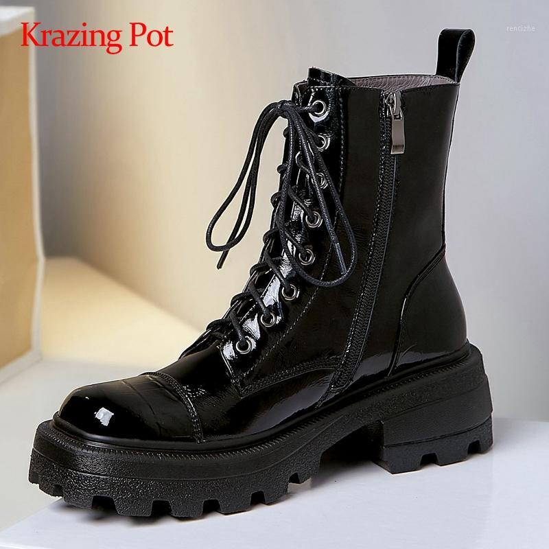 Krazing pot motorcycle boots natural leather platform square toe thick high heel zipper handsome young lady punk ankle boots L661, Black
Krazing pot motorcycle boots natural leather platform square toe thick high heel zipper handsome young lady punk ankle boots L661, Black