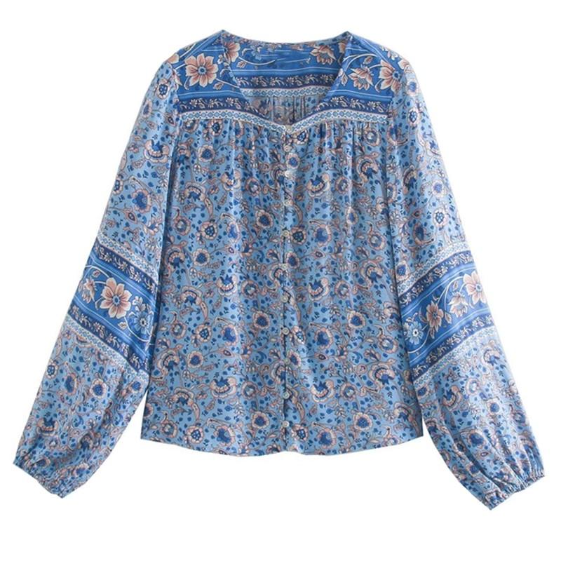 Autumn Bohemian Single-Breasted Button O neck Floral Print Long Sleeve Shirt BOHO Holiday Women Blouse Loose Causal Tops, Blue
Autumn Bohemian Single-Breasted Button O neck Floral Print Long Sleeve Shirt BOHO Holiday Women Blouse Loose Causal Tops, Blue