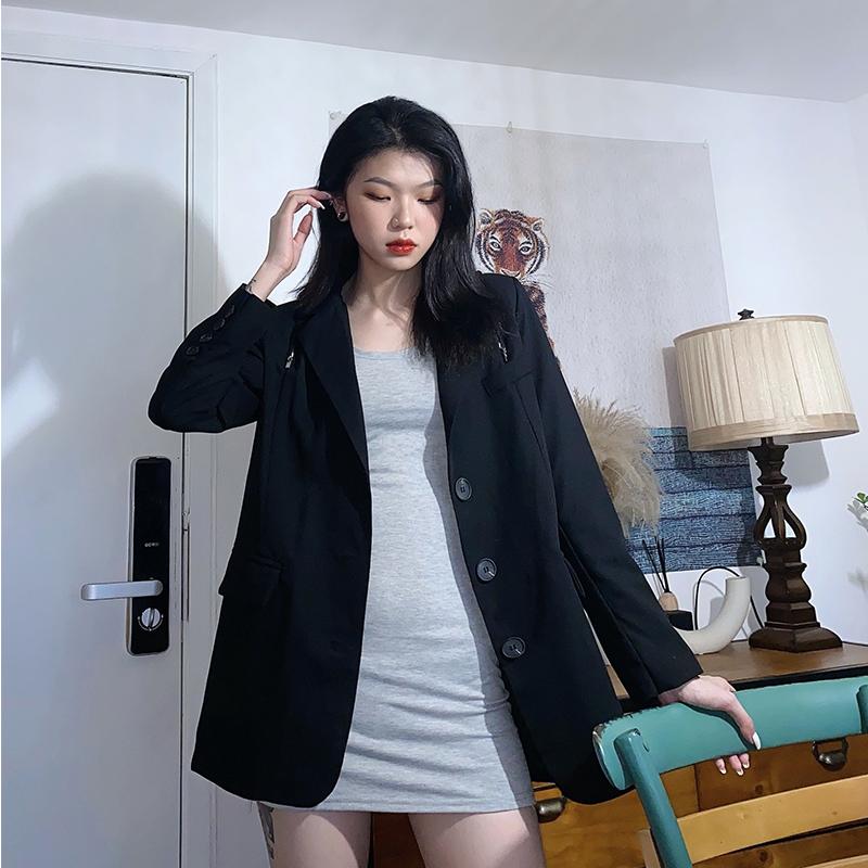 Harajuku women's clothing design sense small mass texture loose zipper off shoulder casual drape suit coat woman coats, Black
Harajuku women's clothing design sense small mass texture loose zipper off shoulder casual drape suit coat woman coats, Black