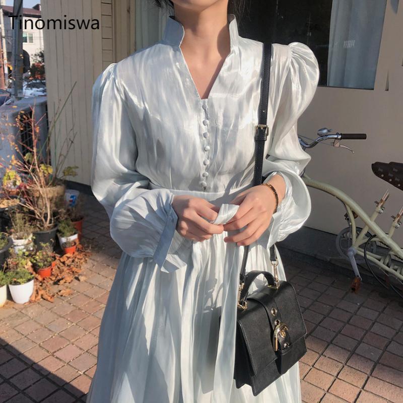 Sweet Stand Collar Women Dress Fashion Puff Sleeve Lace Up High Waist Female Dresses Korean Chic Mid-Calf Lady Vestidos A328, Light blue
Sweet Stand Collar Women Dress Fashion Puff Sleeve Lace Up High Waist Female Dresses Korean Chic Mid-Calf Lady Vestidos A328, Light blue