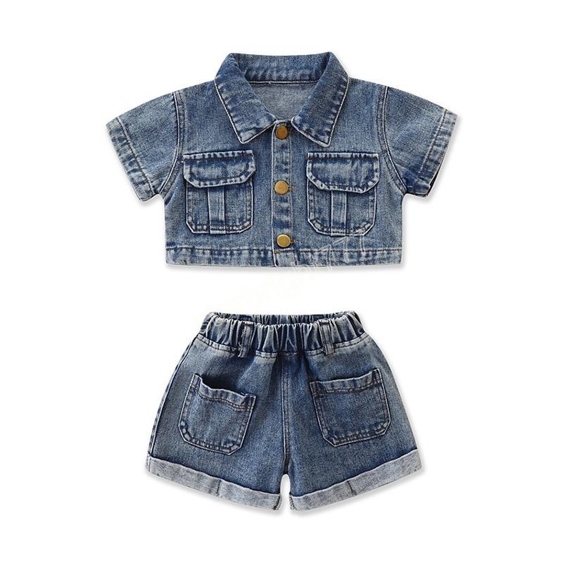 kids Clothing Sets girls Denim outfits children cardigan coat Tops+cowboy shorts 2pcs/set summer fashion Boutique baby clothes