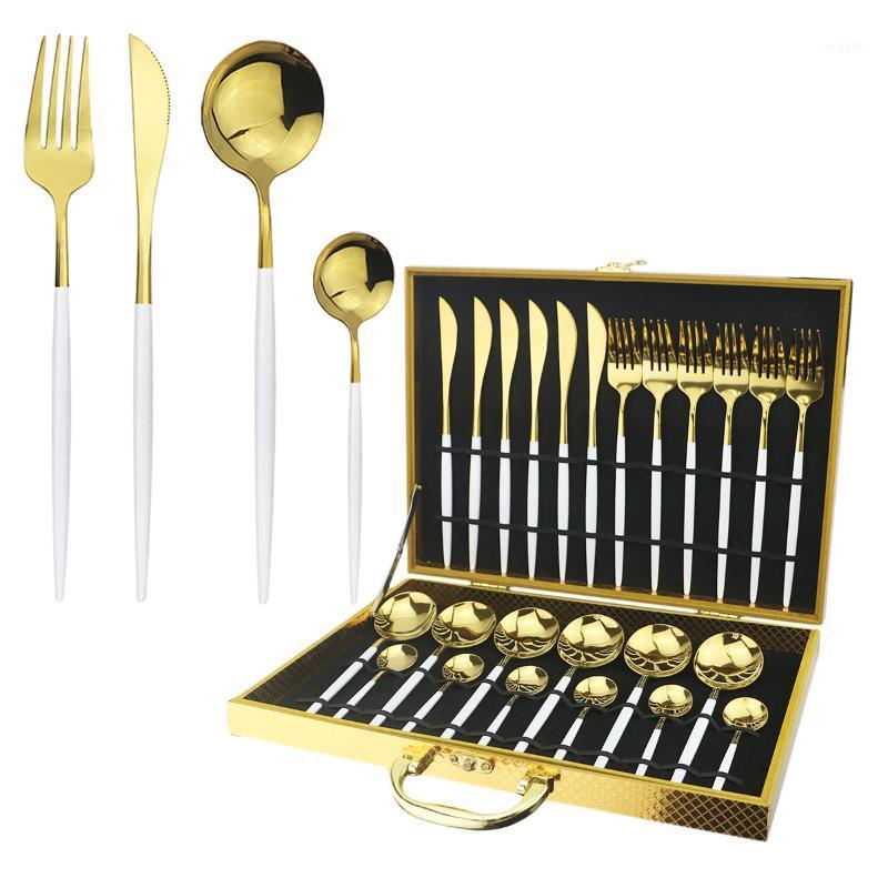 24Pcs White Gold Flatware Set Knife Fork Spoon Dinner Set Stainless Steel Western Cutlery Tableware Silverware With Gift Box1
24Pcs White Gold Flatware Set Knife Fork Spoon Dinner Set Stainless Steel Western Cutlery Tableware Silverware With Gift Box1