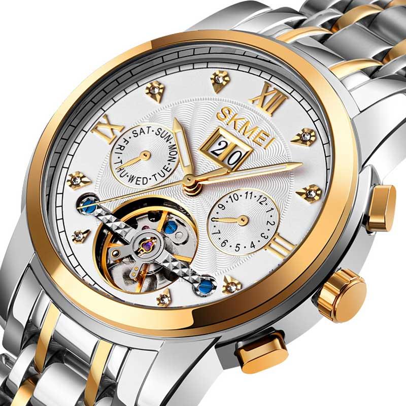 SKMEI Luxury Men's Watches Automatic Mechanical Stainless Steel Luminous Month Date Week Display Tourbillon Male Wristwatch M029, Gold -silver-silver
SKMEI Luxury Men's Watches Automatic Mechanical Stainless Steel Luminous Month Date Week Display Tourbillon Male Wristwatch M029, Gold -silver-silver
