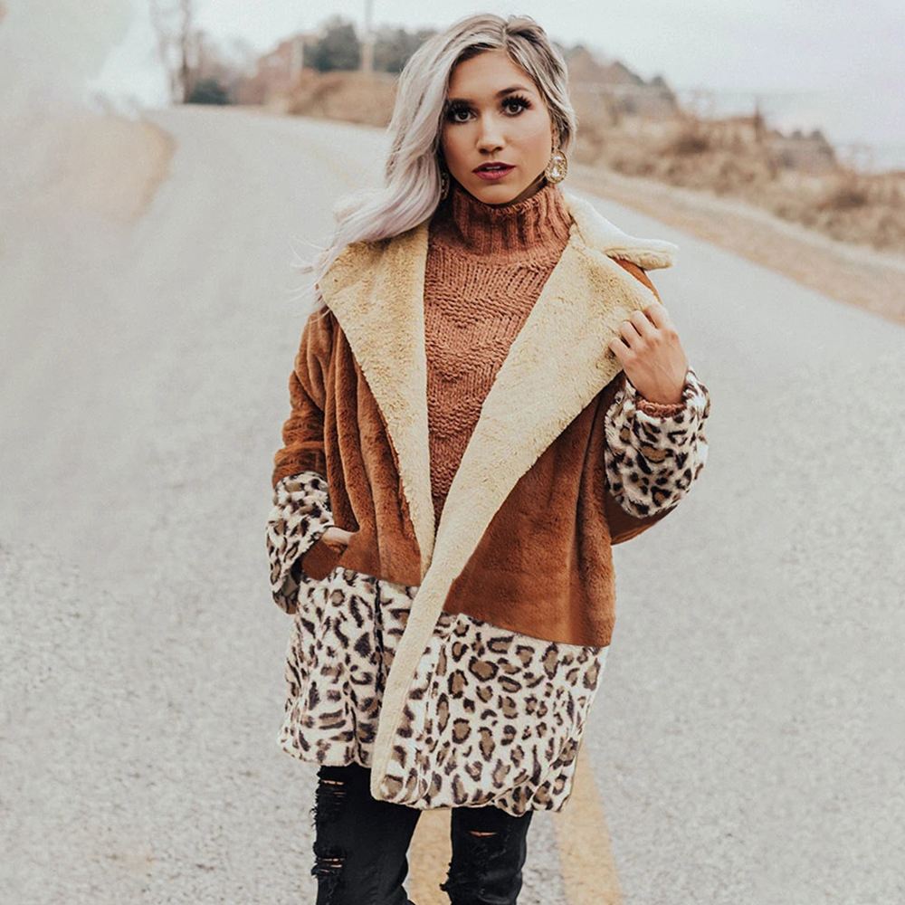 Long Jacket Coat Autumn Winter Vintage Leopard Warm Plush Outerwear Womans Cozy Faux Fur Black Jackets Fall Clothes For Women 201029