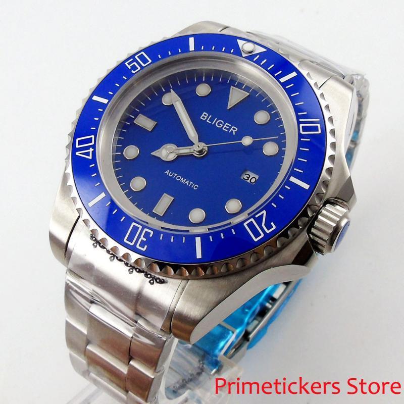 44mm date blue dial blue ceramic rotating bezel automatic movement wristwatch1, Sterile dial