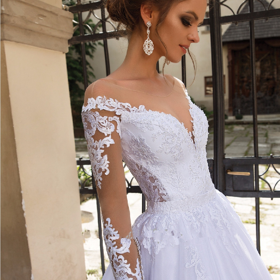 Little White Dress 2021 Long Sleeve Wedding Dresses with Detachable Train 2 in 1 Beach Lace-up back Bride Gowns Vestido de Noiva