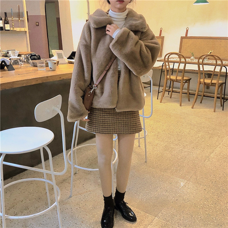 Women Winter Thick Faux Fur Coat Short Jacket Long Sleeve Thicken Warm Overcoat Loose Zipper Outwear