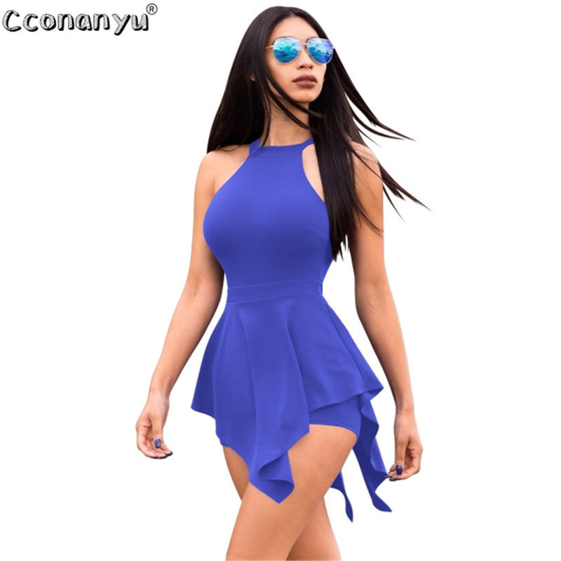Casual Playsuit Summer women Beach Jumpsuit skinny sexy Ruffles Elegant Slim Women Clothes White Black Sexy Short Pants T200113