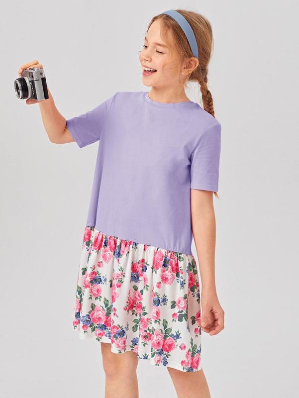Girls Floral Ruffle Hem Smock Dress SHE