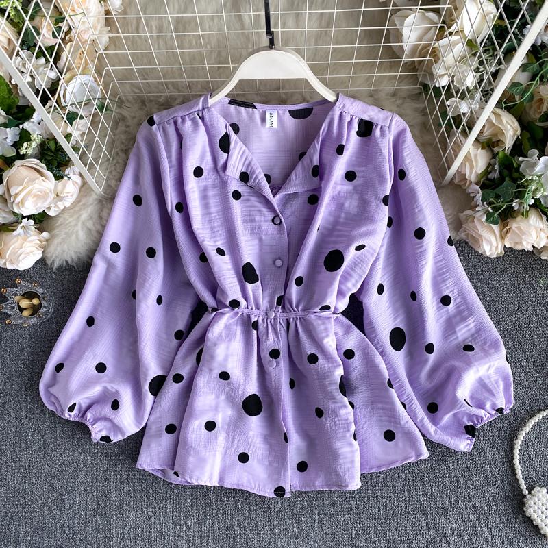 Women's Irregular Blouse Polka Dot Chiffon Shirts Autumn New French Puff Sleeve Nipped Waist All-match Female Blusa Tops PL521, Blue
Women's Irregular Blouse Polka Dot Chiffon Shirts Autumn New French Puff Sleeve Nipped Waist All-match Female Blusa Tops PL521, Blue
