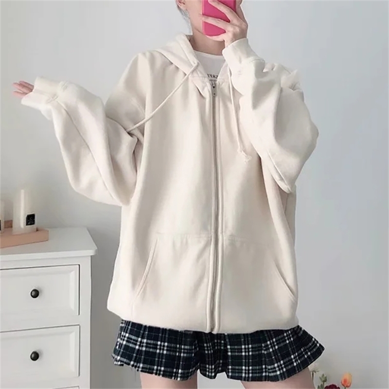 Oversize girls loose white hoodies fashion ladies elegant sweatshirts chic female vintage soft cotton sweatshirt women 201209