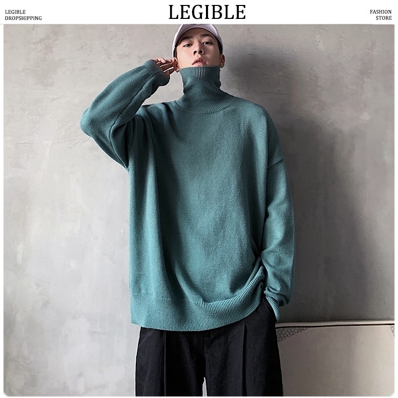 LEGIBLE Men 9 Colors Turtleneck Loose Sweaters Mens Autumn Winter Pullovers Tops Male Korean Fashion Sweater Clothing 201203