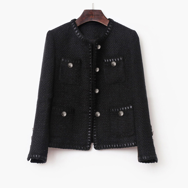 Black tweed women jacket spring / autumn / winter woolen coat new Wool classic jacket Ladies 201014