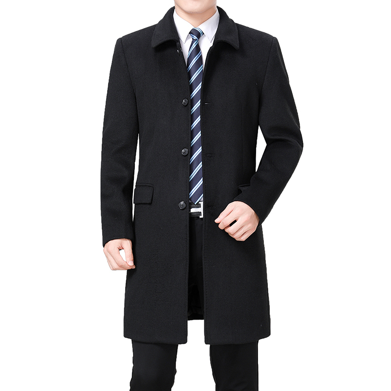 Woolen Winter Cashmere Pea Men Overcoat Long Jacket Wool Blend Coat Palto Erkek Mont Kaban 201128