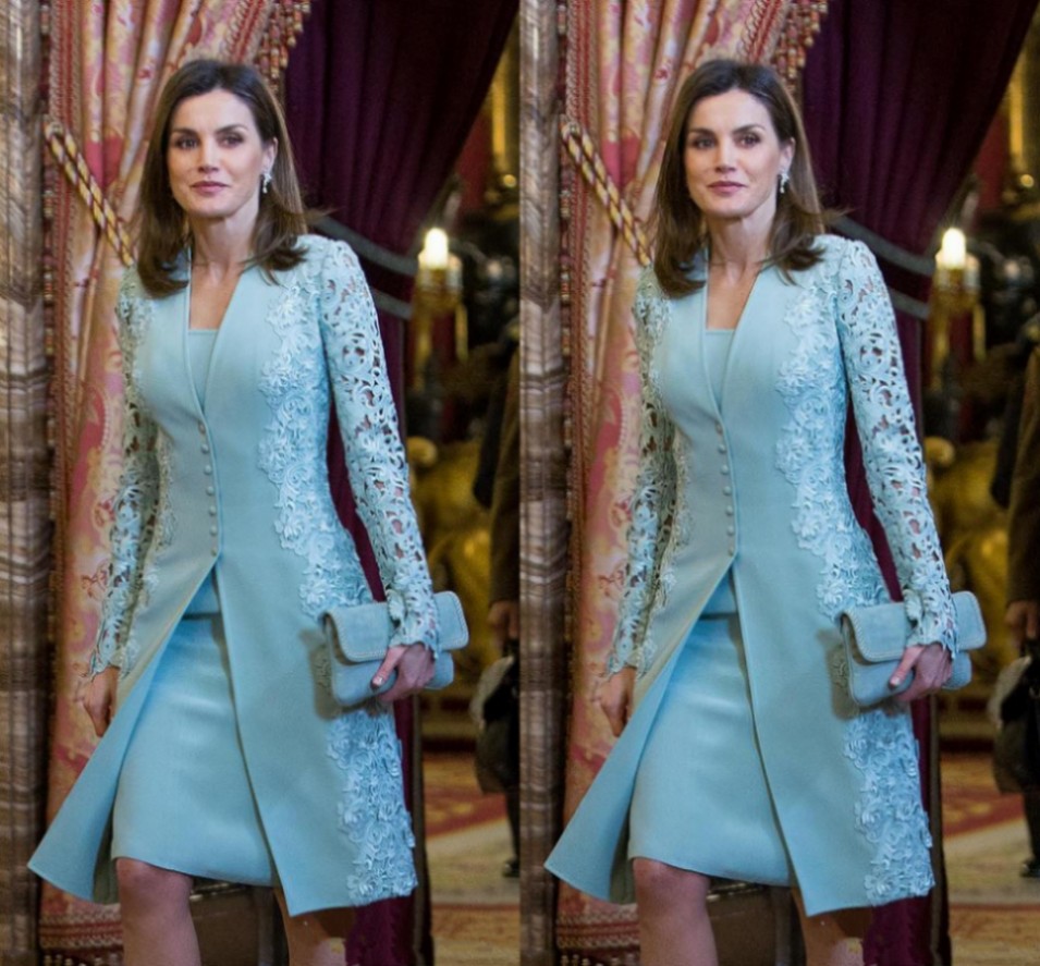 Elegant Outdoor Mother Of Bride Dresses Suits Short Two Piece Sky Blue Long Sleeve Groom Mother Dress For Wedding Party Lace Uk Arabic