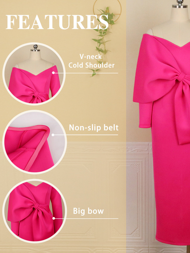 2026 Women's Long Party Off Shoulder Large Bow Slimming Dress Celebrity Birthday Banquet Dress