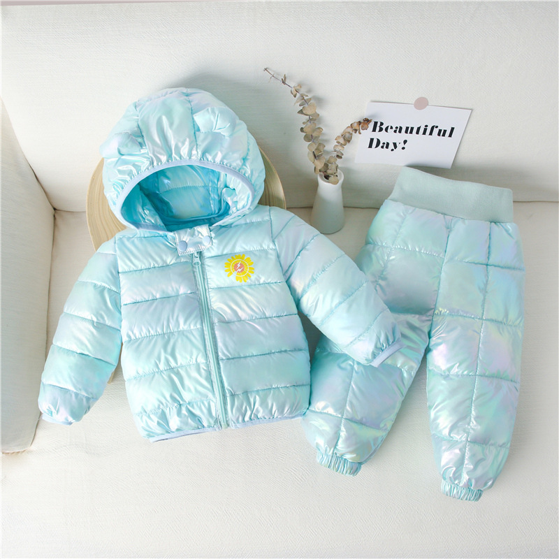 Baby Boys Coat Winter Cotton-padded Jacket Toddler Down Cotton Pants Outerwear Children Girls Snowsuit Clothes 2PCS SetX1019