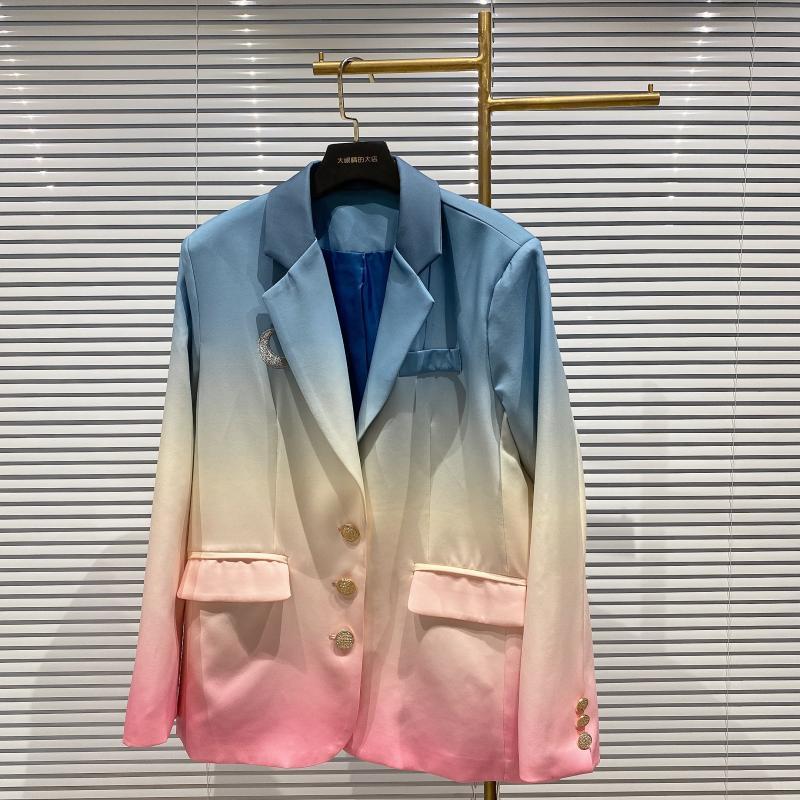 DEAT Autumn Winter Long Sleeve Notched Collar Patchwork Color Single Breasted Buttons Slim Blazer Women Coat MK297 201102