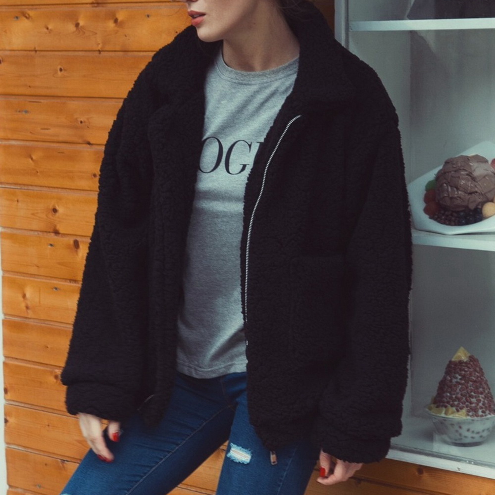 Autumn Winter Faux Fur Coat Women Casual Warm Soft Zipper Fur Jacket Plush Overcoat Pocket Plus Size Coat Female 201019