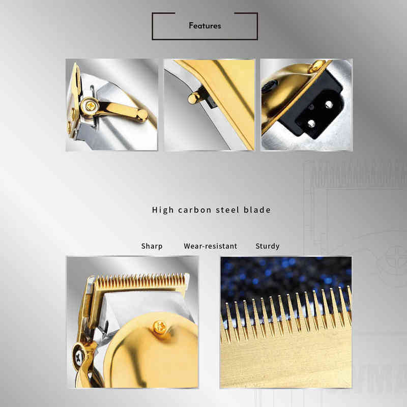 NG- WMARK All-metal Cordless Hair Clipper Cutting Machine Electric Trimmer 2500mAh Cutter Golden Color 220119