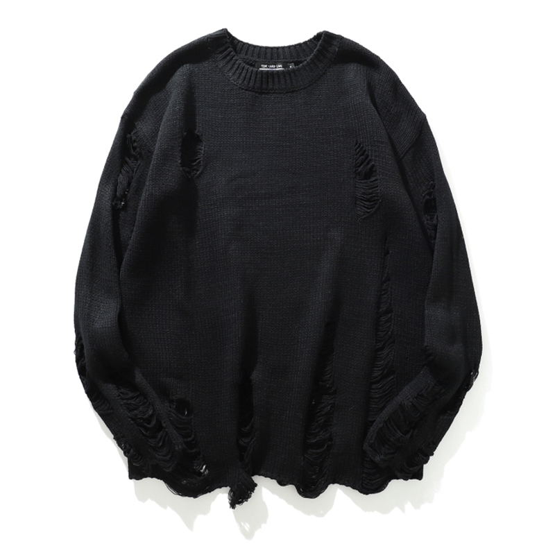 Wash Hole Ripped Knit Sweaters Men Women Streetwear Hip Hop Pullovers Jumper Fashion Oversized All-match Men Winter Clothes 201022