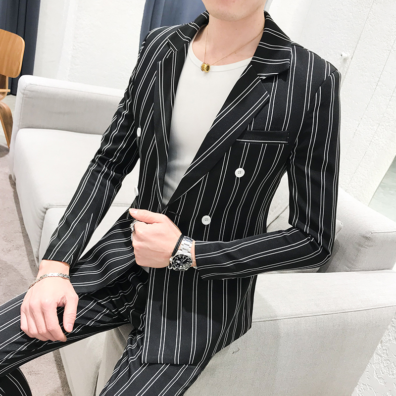 arrival casual suits Mens FASHION Striped suits Slim fit Tuxedos Green suit for wedding Costme Homme Terno Asian Size 201106