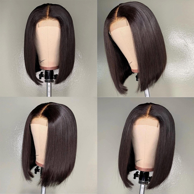 Ishow 2x6 Bob Closure Wig Brazilian Straight Virgin Human Hair Wigs Pre Plucked Swiss Lace Front Wig for Women Girls All Ages Natural Black 14inch