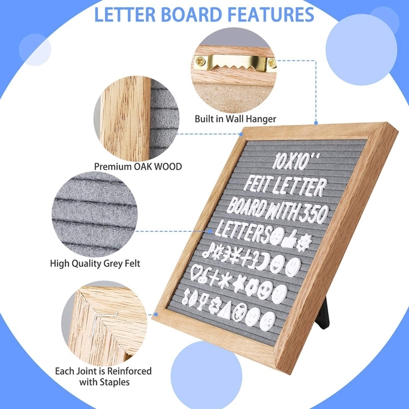 10x10 Inch Square Felt Letterboard Oak Wood Message Board 460 Plastic Letters Easel Drawstring Bag Felt Letter Board Home Decor 201125 - view 5