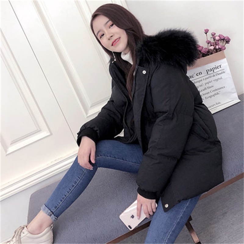 Ladies Down Coat Fur Collar Womens 2019 Winter Jacket Female Loose Short White Duck Down Jacket Thick Warm Down Jacket T200805
