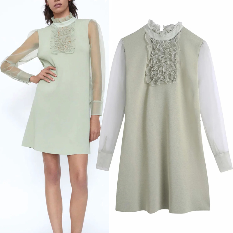 2021 New Green Organza Patchwork Knitted Mini Dress Women Fashion High Neck See Through Long Sleeve Ruffle Dresses Ladies Casual Qh65
2021 New Green Organza Patchwork Knitted Mini Dress Women Fashion High Neck See Through Long Sleeve Ruffle Dresses Ladies Casual Qh65