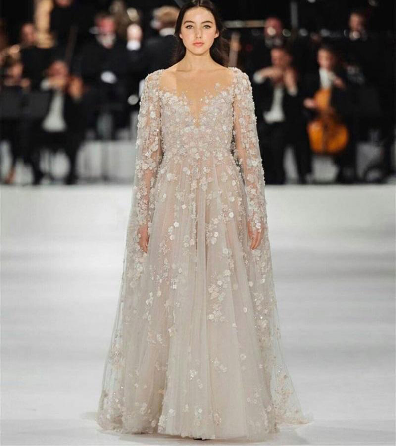 A Line Wedding Dresses Custom Made 3D Appliqued Lace Beads Chic Bridal Gowns Long Sleeves Gorgeous Robes De Mariée