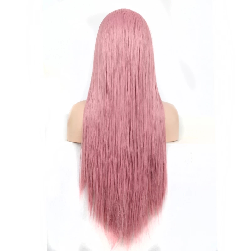 Straight Hair Wig Lace Front Wigs with Natural Hairline Pink Wig High Temperature Fiber Synthetic Wigs for Women