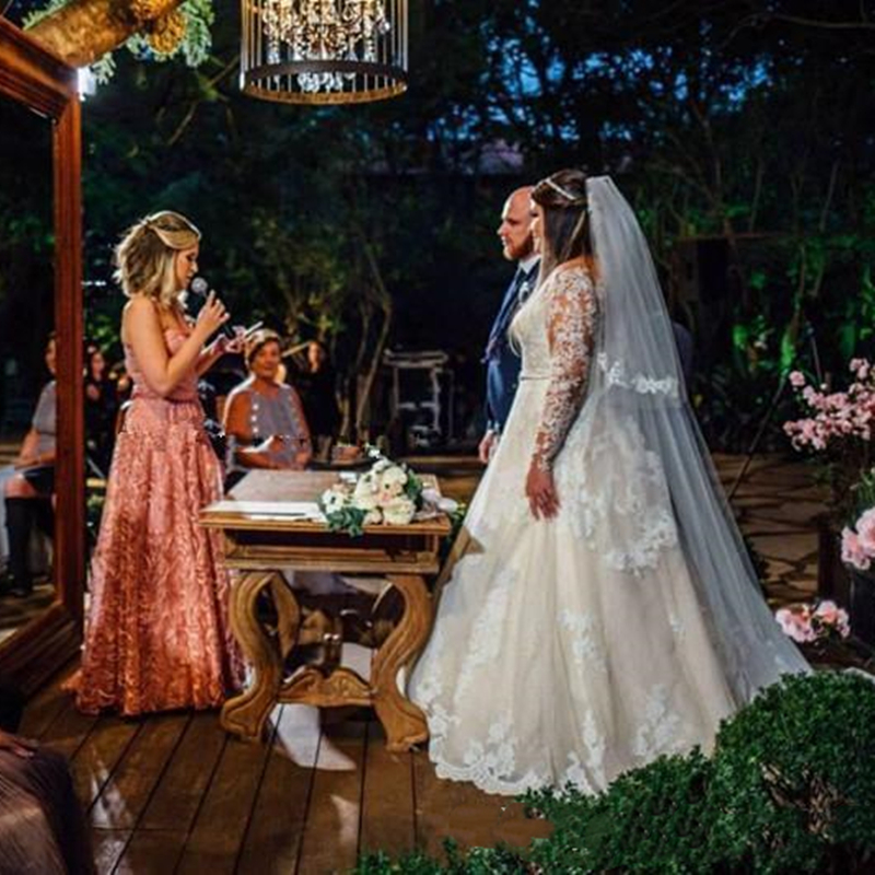 Plus Size V-Neck A Line Wedding Dress With Lace Full Sleeve Back Lace-Up Long Garden Bride Wedding Gowns Court Train 2022 Ivory White Tulle Dresses Ro