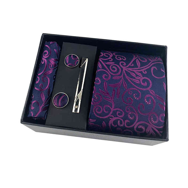 Necktie Scarf Corbata 2021 Paisley Men's Tie Square Cuff Clip Gift Box Set Business Leisure Black