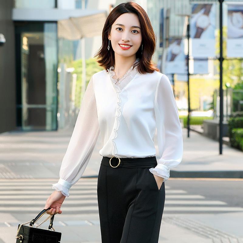 Lotus leaf side chiffon long-sleeved collared shirt top 2021 spring women blouses plus size clothing for women, 1 black pants
Lotus leaf side chiffon long-sleeved collared shirt top 2021 spring women blouses plus size clothing for women, 1 black pants